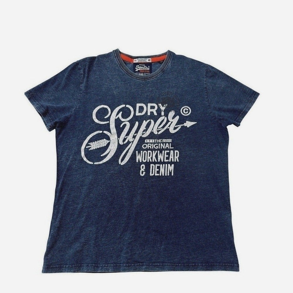 Superdry Vintage Premium Goods Indigo T-Shirt Mens Blue Workwear M10022SP  XL